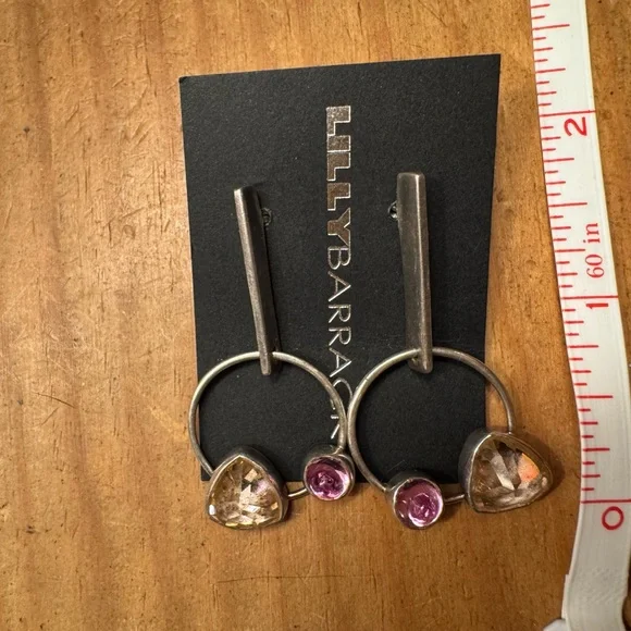 Lilly Barrack Sterling Silver and Pink lab grown sapphire Earrings - Picture 6 of 6